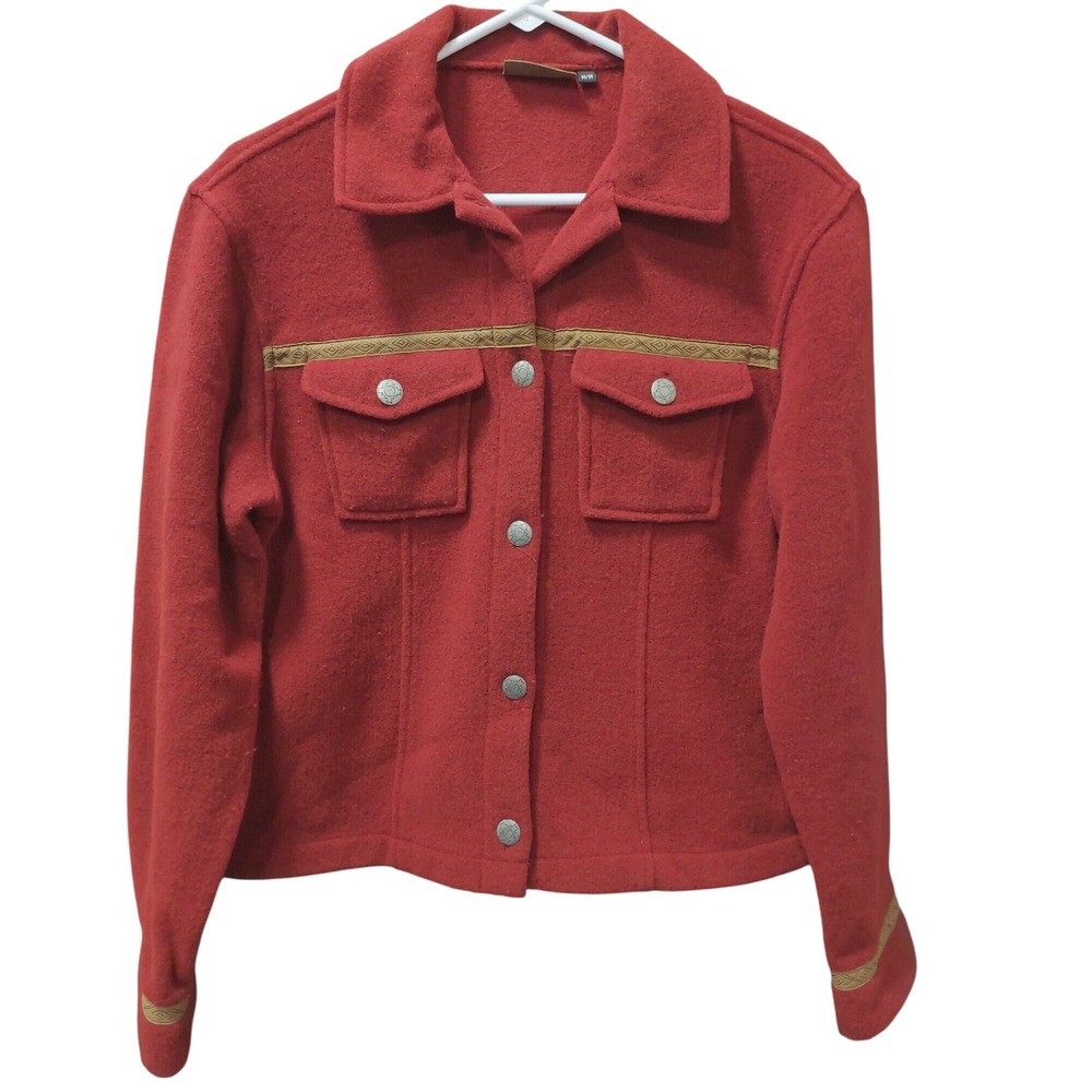 Tsunami Canada Wool‎ Blend Jacket Women Medium Rust Red Western Trim Button Up